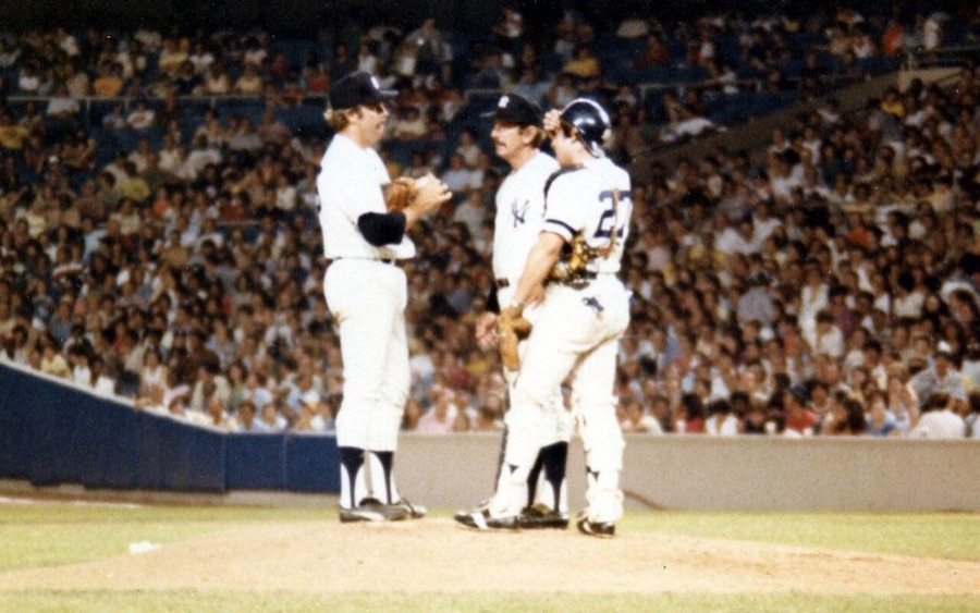 Billy Martin with Catfish Hunter and Brad Gulden, 1979